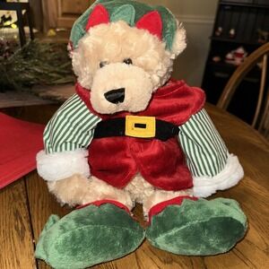 Ganz Christmas Elf Teddy Bear Holiday 14" Soft Plush Beanie Bottom Stuffed Anima